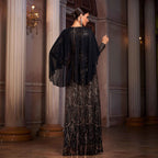 Long-sleeved round neck cape sequined evening dress