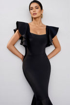 Nachla Ruffle Butterfly Sleeve Bandage Midi Dress