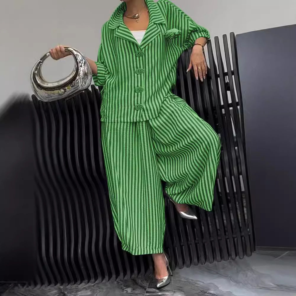 Wide Leg Pinstripe Loose Casual Sets