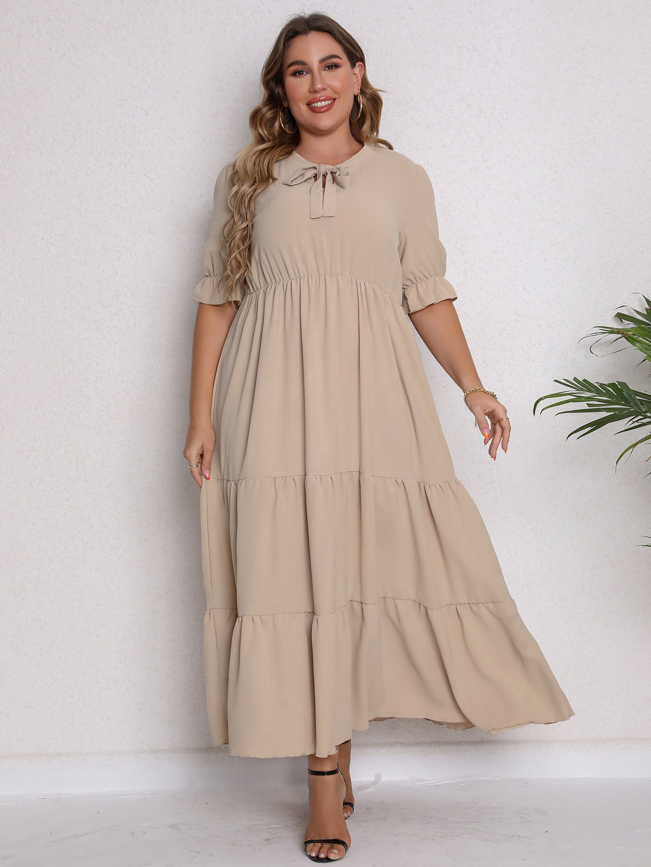 Day to Night Round Neck Short Sleeve Bow Dress