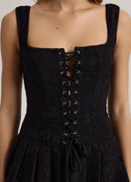 Floral Jacquard Lace Up Corset Bodice Pleated Mini Dress