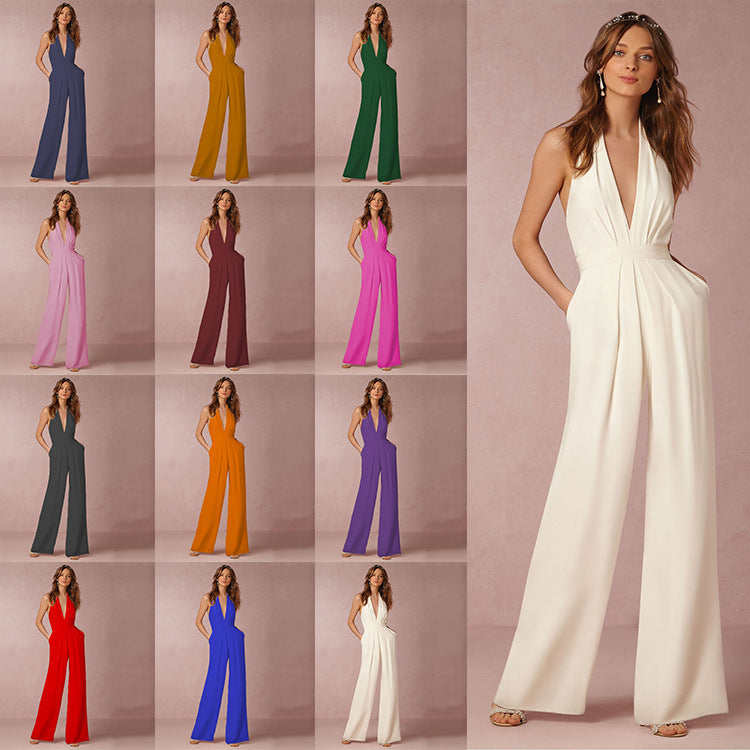 Sexy Sleeveless Plunge Jumpsuit