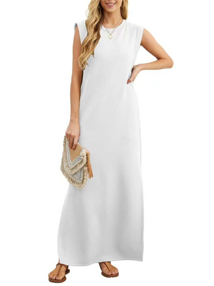 Crew Neck Muscle Tank Sleeveless Relaxed Shift Maxi Dress