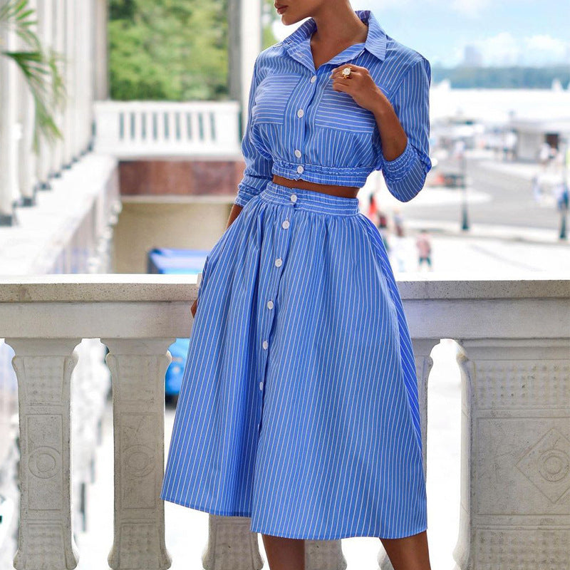 Casual Stylish Long Sleeves Striped Shirt Set