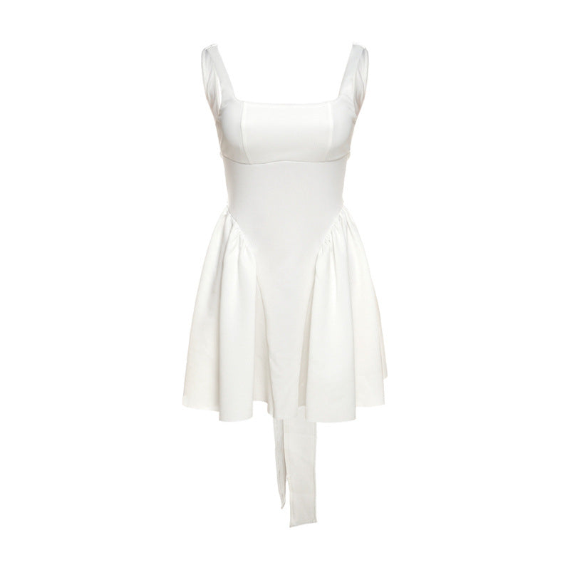 Square Neck Bow Back Drop Waist Fit and Flare Mini Dress
