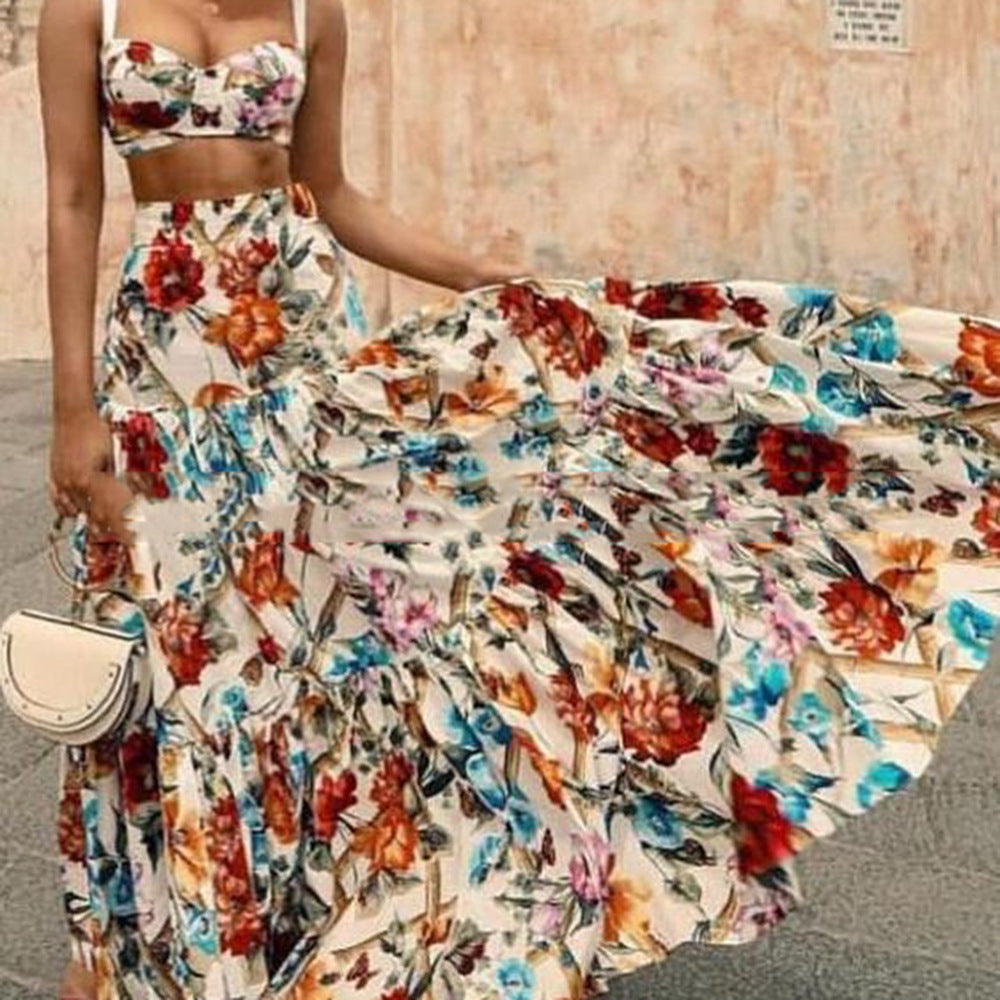 Printed Beach Dress Two Piece Set