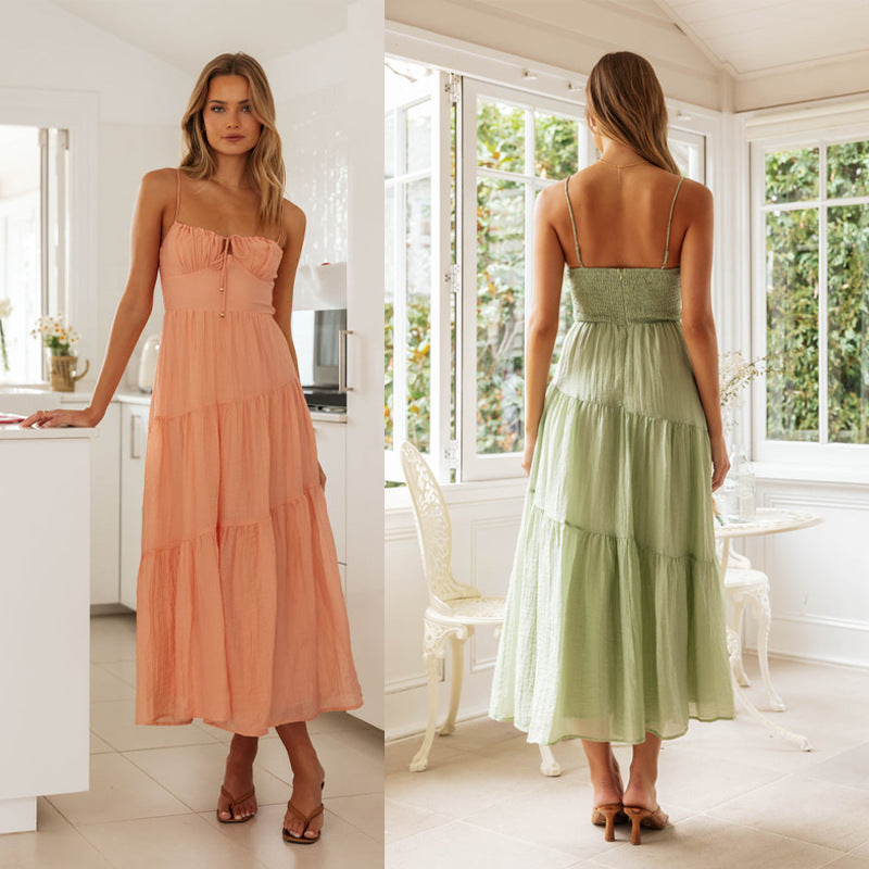 Long Backless Lace-up Dress