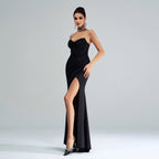 One-Shoulder Bust-Wrapped Hip-Covering Slit Dress