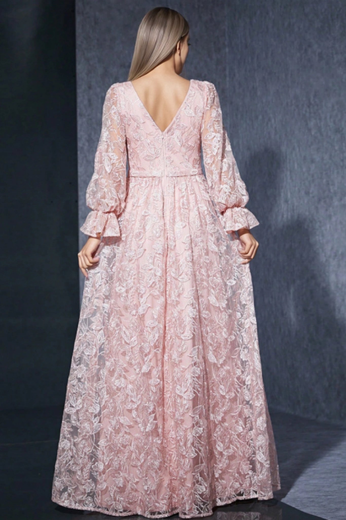 Zaria Pink Lace High Slit Maxi Dress