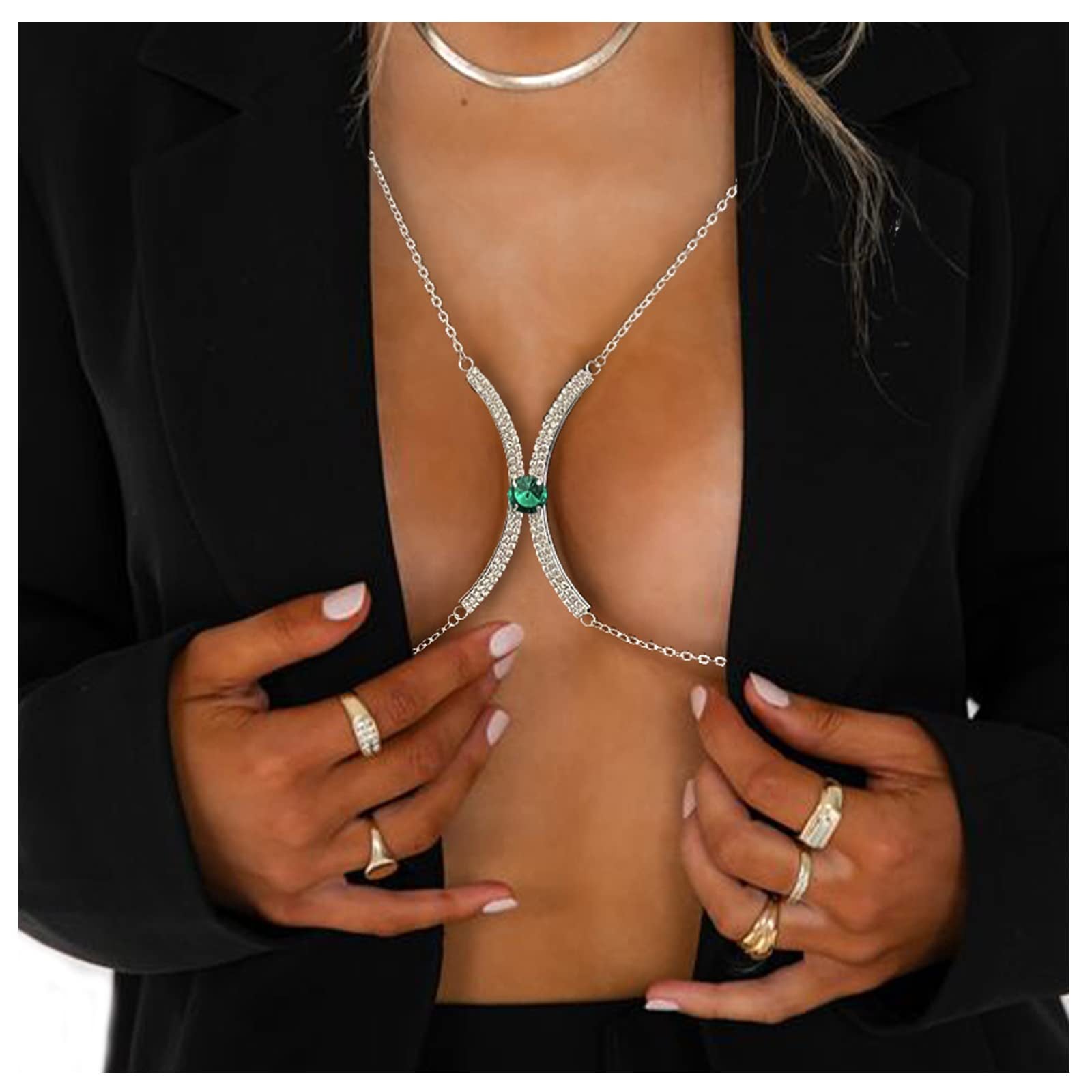 Sexy Minimalist Full Rhinestone Gem Chest Body Chain