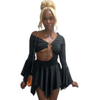 Viviana Exclusive Women's Asymmetric Dress with Innovative Cut Out and Wide Flared Sleeves Boutique Collection