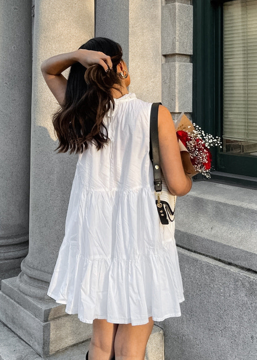 Ruffled High Neck Tiered Babydoll Sleeveless Mini Dress