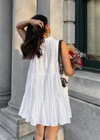 Ruffled High Neck Tiered Babydoll Sleeveless Mini Dress