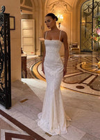 Spaghetti Strap Lace Overlay Mermaid Maxi Dress