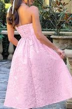 Jacquard Fabric Strapless Open Back Elegant Slim Midi Dress