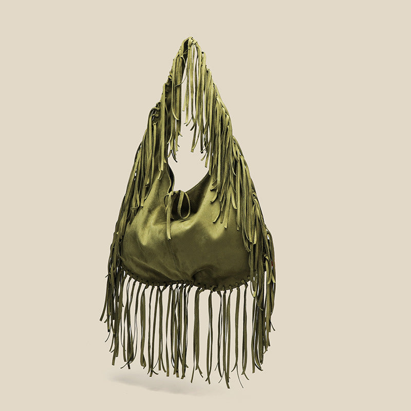 Tassel Large Tote Crescent Trendy One Shoulder Women Bag