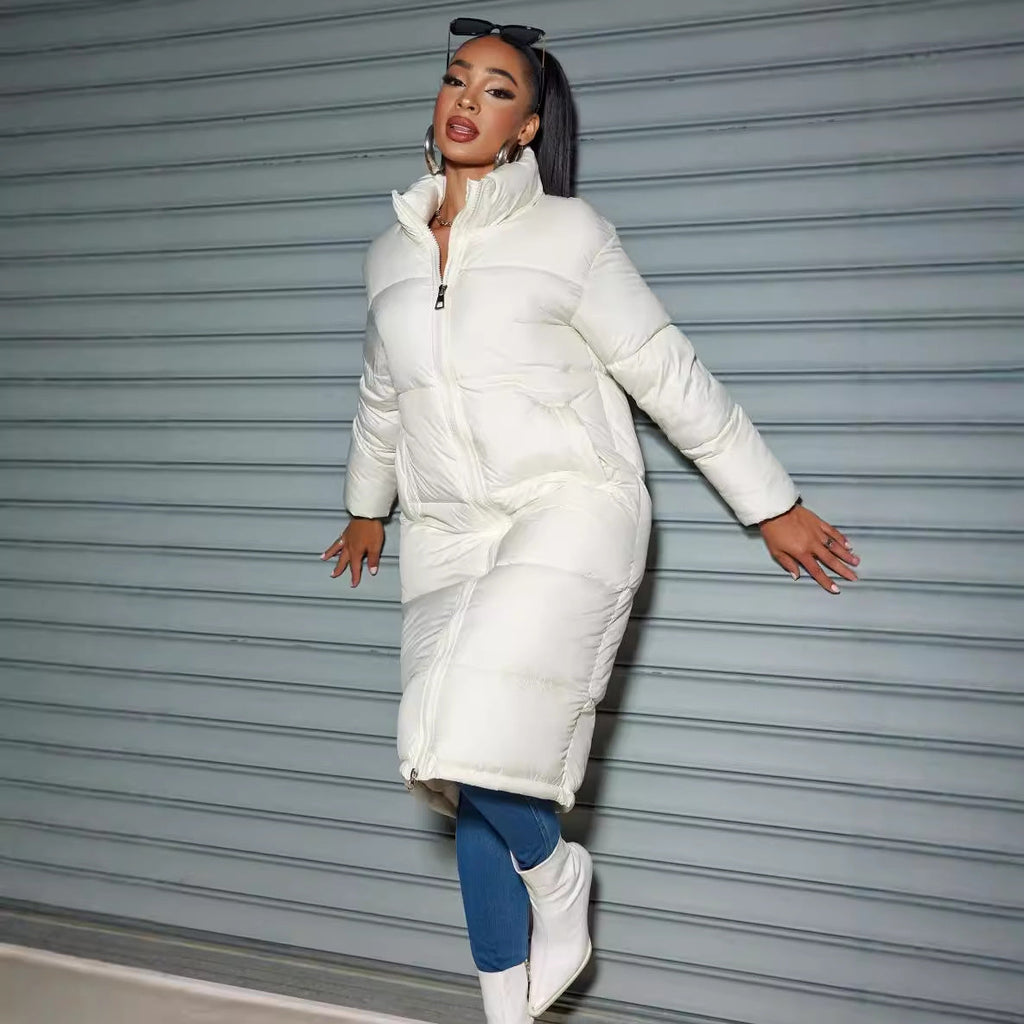 Solid Zipped Long Cotton Jacket