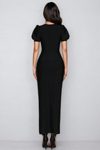 Sileny Studded Bubble Sleeve Slit Maxi Dress