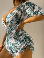 | Tropical Printed Three-Piece Bikini