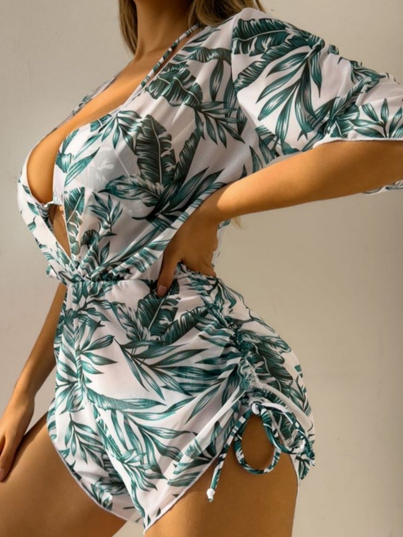 | Tropical Printed Three-Piece Bikini