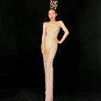 Waisted Mermaid Long Dress With Diamonds