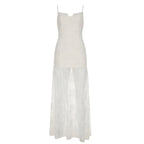 Ruched Sweetheart Lace Panel High Slit Maxi Dress