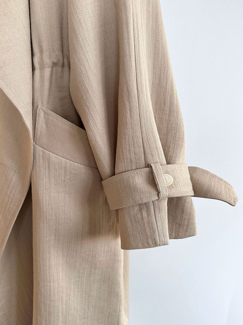 Cotton Linen Drawstring Long Coat