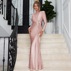 Evening Dress Slim Fit Round Neck Long Sleeves Dress