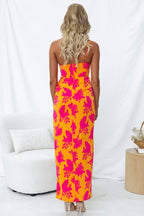 Right Time Floral Print One Shoulder Slit Party Maxi Dress
