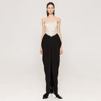 Lace Embellished Strapless Corset Basque Waist High Split Maxi Gown
