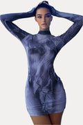Printed slim round neck hip dress