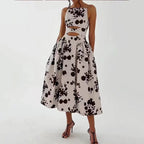 Karen Elevated Women's a Line Dress with Cut Outs and Floral Print Evening Wear Edit