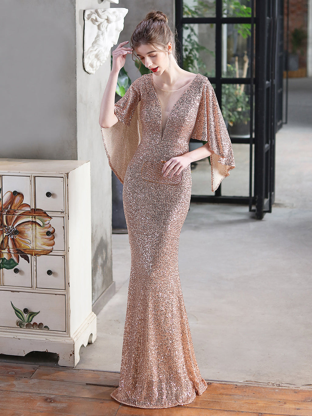 Angel wings elegant evening dress
