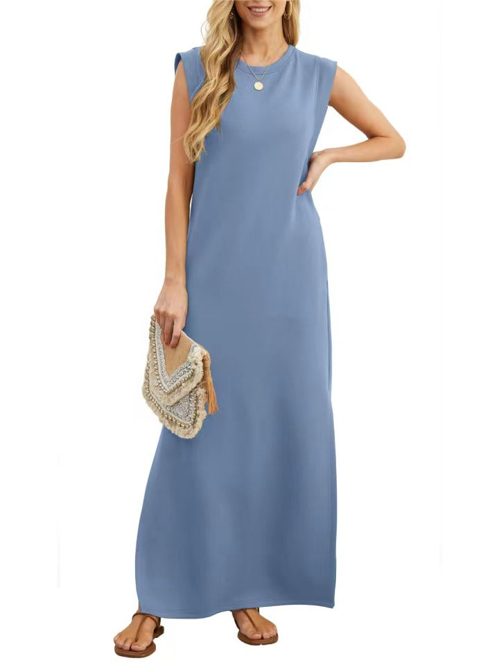 Crew Neck Muscle Tank Sleeveless Relaxed Shift Maxi Dress