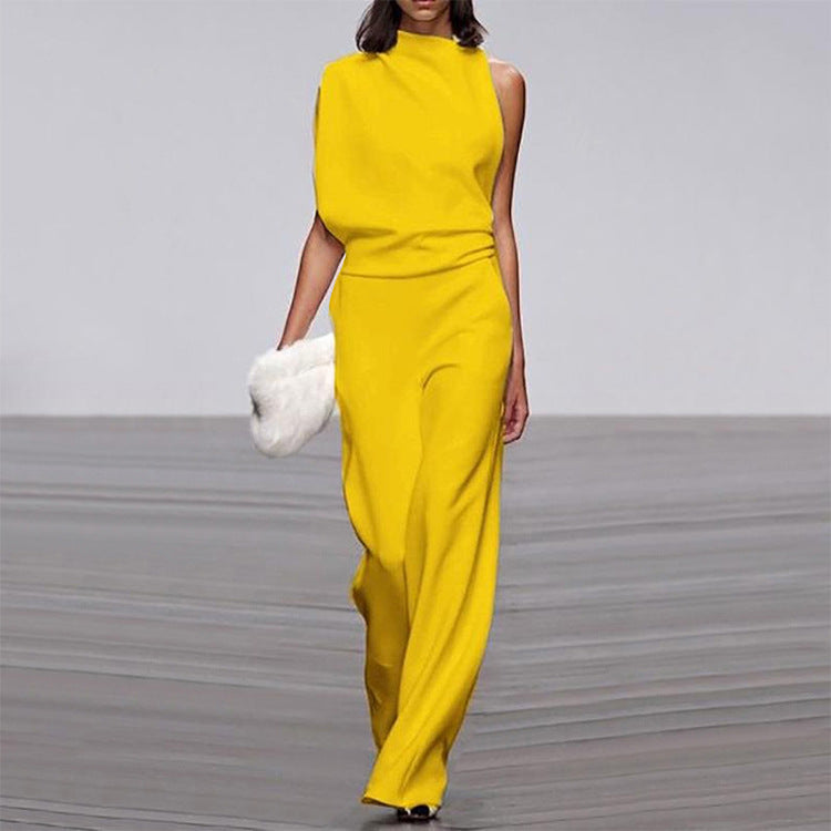 Solid Color One Shoulder Jumpsuit