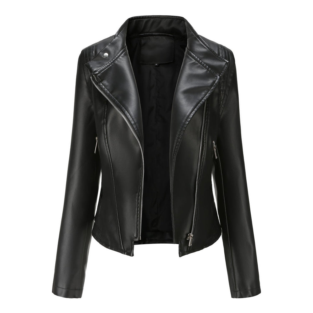 Faux Leather Collared Slim-Fit Jacket
