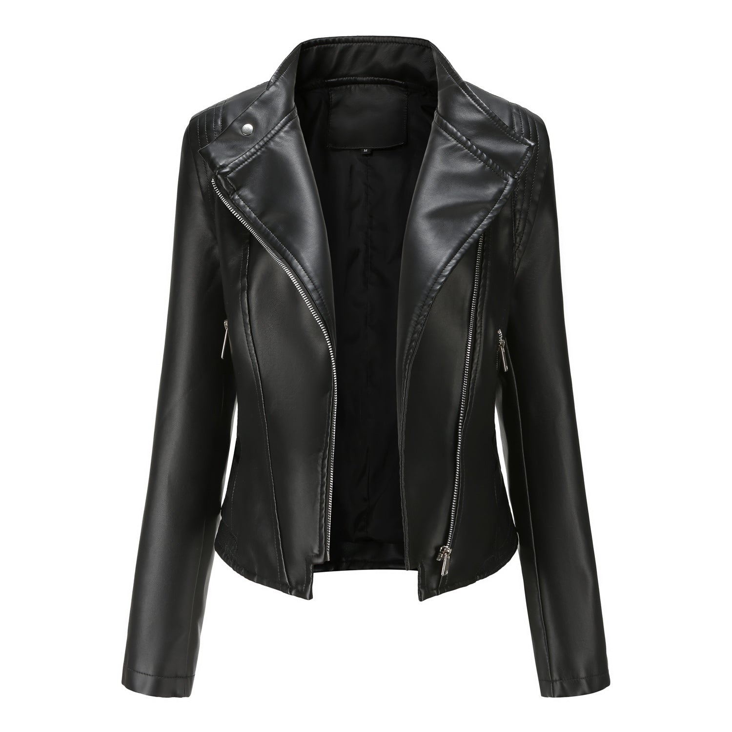 Faux Leather Collared Slim-Fit Jacket