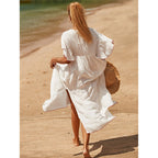 Rayon Mesh Applique Beach Cover-up Sexy Vacation Seaside Sun Protection Clothing Blouse