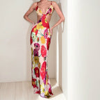 Hawaiian Dreams Satin Floral Print Cutout Backless Maxi Dress