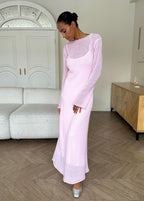 Sheer Knit Round Neck Long Sleeve Layered Maxi Dress