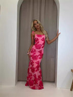Burnout Floral Tie Shoulder Scoop Neck Bodycon Maxi Slip Dress