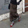 American Retro Leopard Print Stitching Lace Skirt Autumn New Fashionable Fashionable Western Style High Waist Slimming Midi Skirt for Women