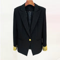 Embellished Beaded Cuffs One Button Mid-Length Blazer