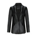 Small Long Sleeved Coat Women Single Button Office Casual Solid Color Leather Coat