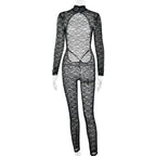 High neck long sleeve lace backless jumpsuit  | Festival Outfits Women