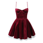 Velvet Lace Trim Sweetheart Bustier Tulle Hem Fit and Flare Mini Dress