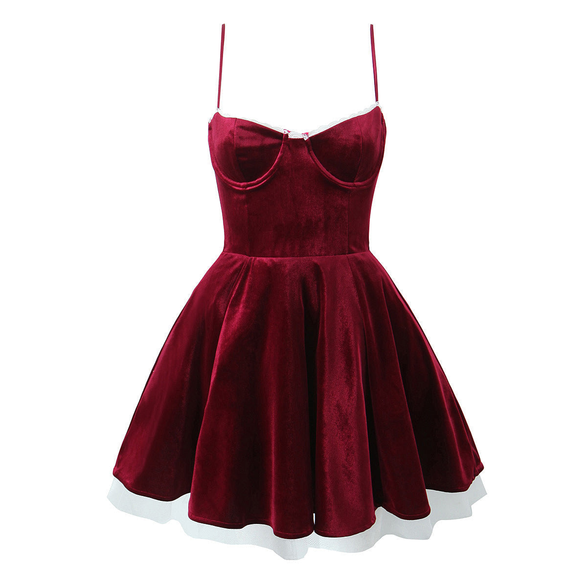 Velvet Lace Trim Sweetheart Bustier Tulle Hem Fit and Flare Mini Dress