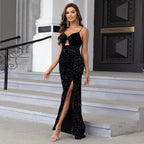 High Split Sequined Evening Dress