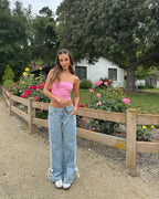 Low Waist Loose Side Striped Bow Wide-Leg Jeans