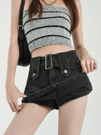 Buckled Denim Mini Skirt